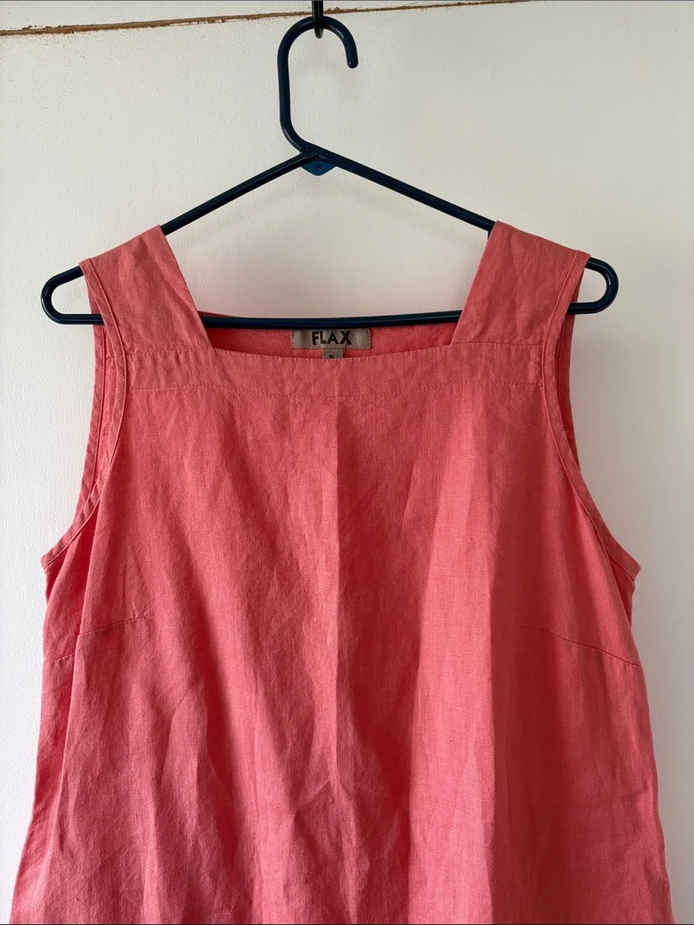 FLAX Linen Light Coral Sleeveless Square Neck Dress S - Picture 2 of 8